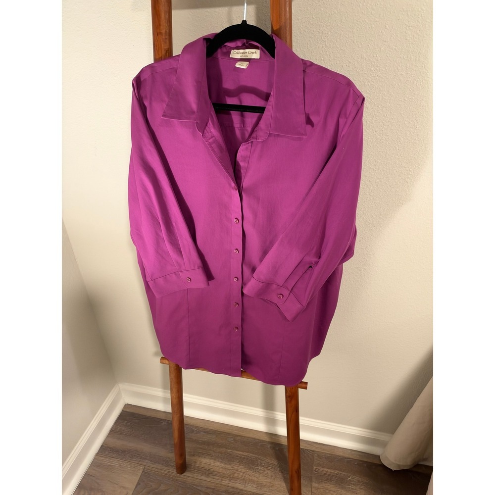 Coldwater Creek No Iron Magenta Purple Cotton 3/4 Sleeve Button Down Shirt 2X